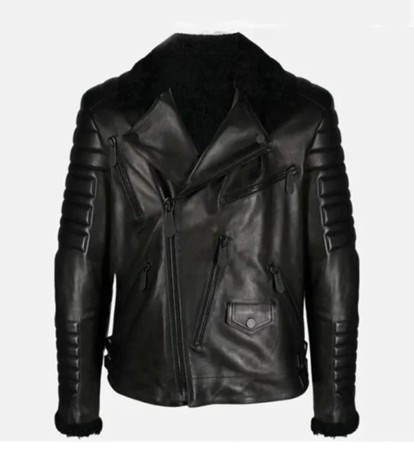 Classic Black Leather Jacket with Fur Collar