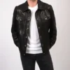 Classic Black Leather Trucker Jacket