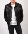 Classic Black Leather Trucker Jacket