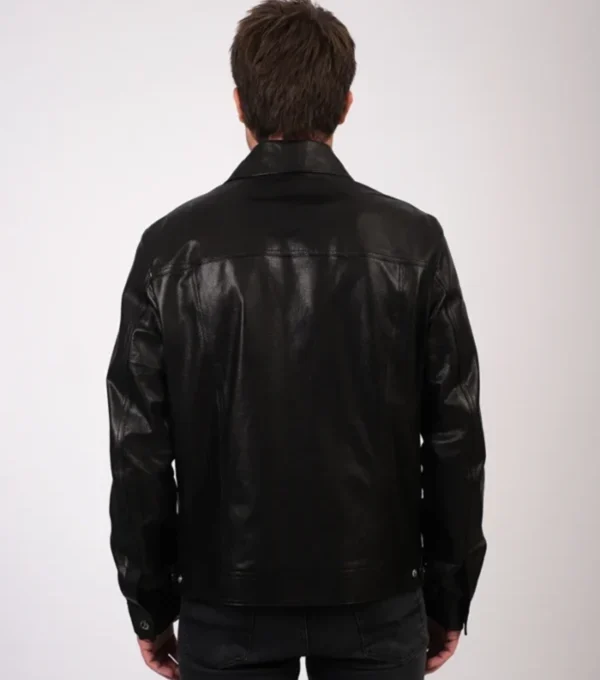 Classic Black Leather Trucker Jacket Back