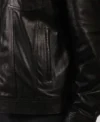 Classic Black Leather Trucker Jacket Pocket