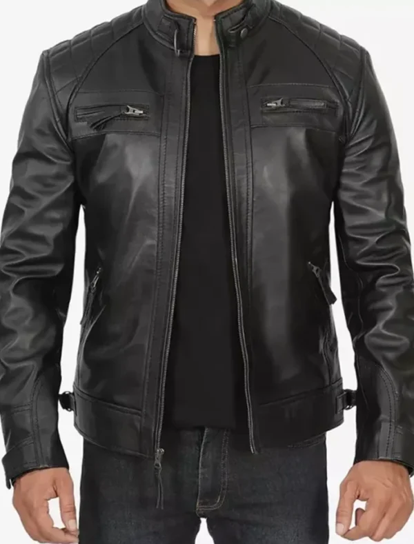 Classic Black Quilted Leather Jacket for Men