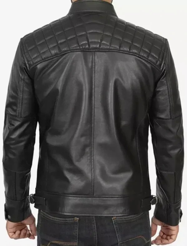 Classic Black Quilted Leather Jacket for Men Back