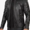Classic Black Quilted Leather Jacket for Men Front