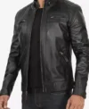 Classic Black Quilted Leather Jacket for Men Front
