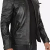 Classic Black Quilted Leather Jacket for Men Side Look