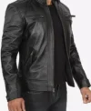 Classic Black Quilted Leather Jacket for Men Side Look