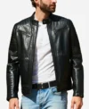 Classic Black Quilted Zipper Leather Jacket