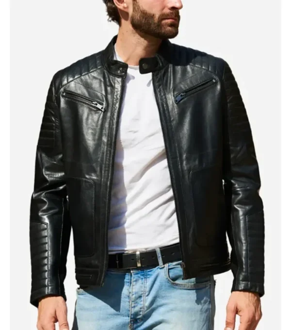 Classic Black Quilted Zipper Leather Jacket