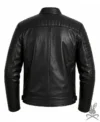 Classic Black Quilted Zipper Leather Jacket Backview