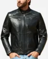 Classic Black Quilted Zipper Leather Jacket Side