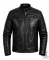 Classic Black Quilted Zipper Leather Jacket frontside