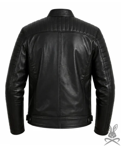 Classic Black Quilted Zipper Leather Jackets Backside