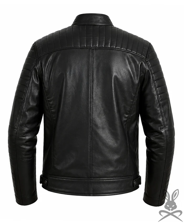 Classic Black Quilted Zipper Leather Jackets Backside