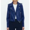 Classic Blue Moto Biker Jacket for Women