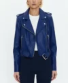 Classic Blue Moto Biker Jacket for Women