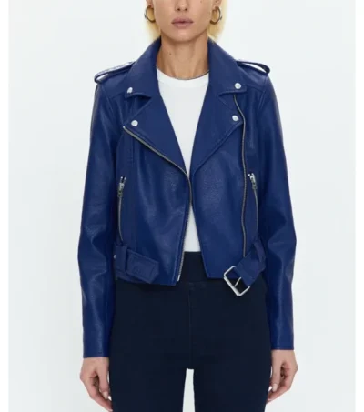 Classic Blue Moto Biker Jacket for Women