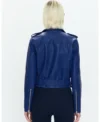 Classic Blue Moto Biker Jacket for Women Back