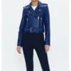 Classic Blue Moto Biker Jacket for Women Front