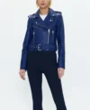 Classic Blue Moto Biker Jacket for Women Front