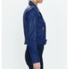 Classic Blue Moto Biker Jacket for Women Side Look