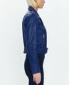 Classic Blue Moto Biker Jacket for Women Side Look
