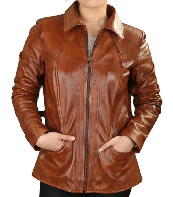 Classic Brown Leather Jacket for Women