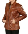 Classic Brown Leather Jacket for Women Side Look