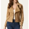 Classic Camel Suede Leather Jacket for Women