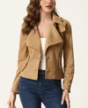 Classic Camel Suede Leather Jacket for Women