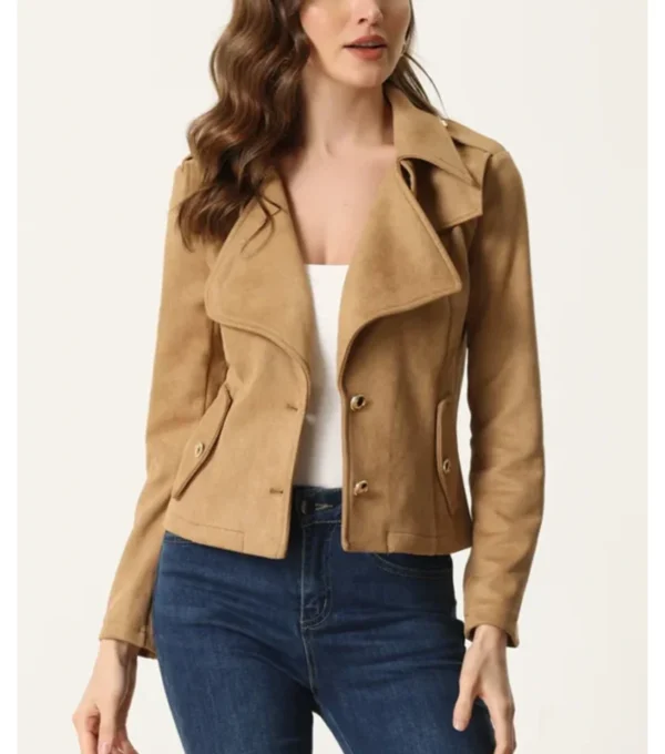 Classic Camel Suede Leather Jacket for Women