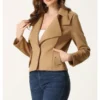 Classic Camel Suede Leather Jacket for Women Side Look