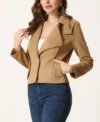 Classic Camel Suede Leather Jacket for Women Side Look