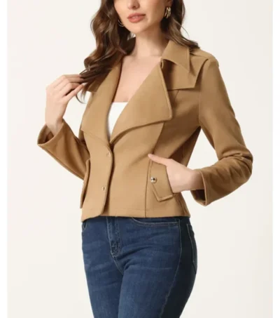 Classic Camel Suede Leather Jacket for Women Side Look