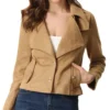 Classic Camel Suede Leather Jacket for Women on Sale