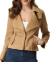 Classic Camel Suede Leather Jacket for Women on Sale