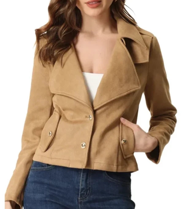 Classic Camel Suede Leather Jacket for Women on Sale
