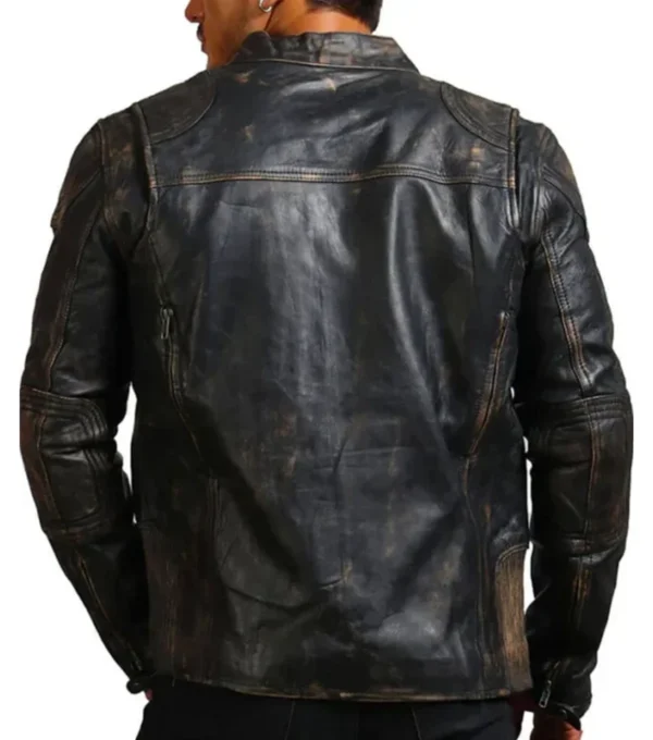 Classic Distressed Leather Rider Jacket Back