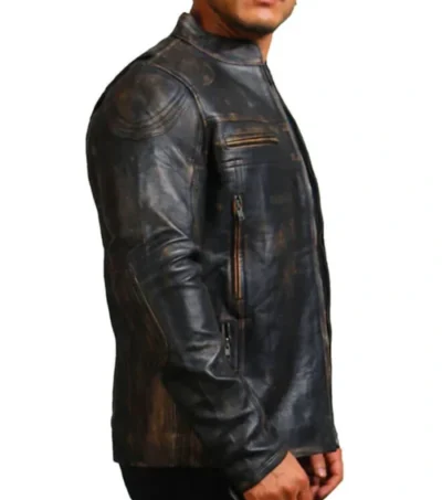 Classic Distressed Leather Rider Jacket Side Look