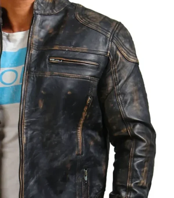 Classic Distressed Leather Rider Jacket on Sale