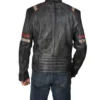 Classic Racer Black Leather Jacket with Red Stripes Back