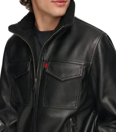 Classic Style Black Leather Jacket Front