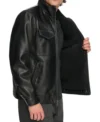 Classic Style Black Leather Jacket Pocket