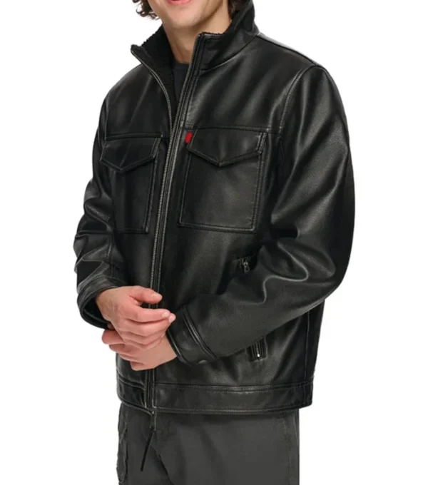 Classic Style Black Leather Jacket Side Look
