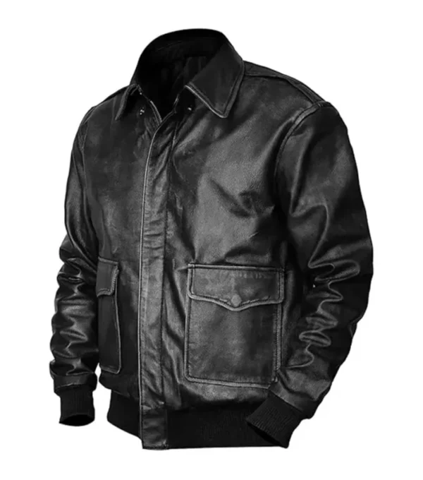 Classic Vintage Black Bomber Jacket Side Look