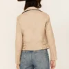 Classic Women's Beige Biker Leather Jacket Back