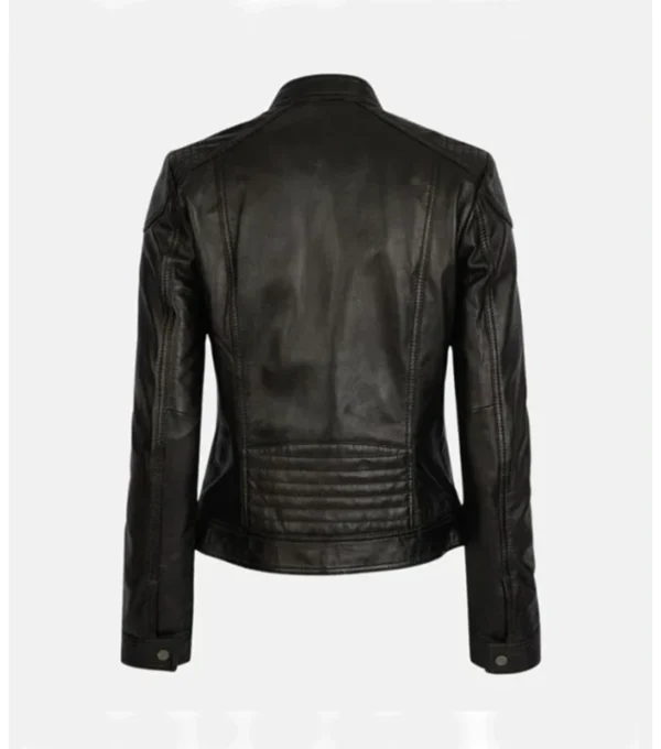 Classic Women's Black Café Racer Leather Jacket Back