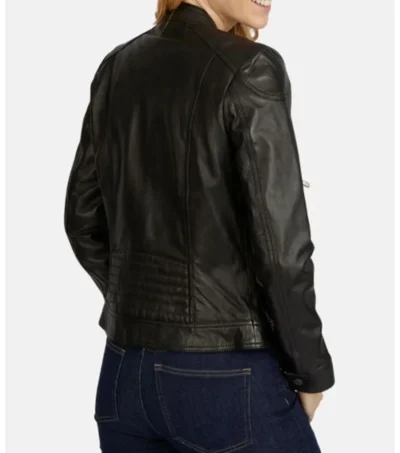 Classic Women's Black Café Racer Leather Jackets Back
