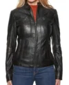 Classic Women's Black Cafe Racer Motorcycle Jacket