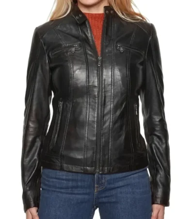 Classic Women's Black Cafe Racer Motorcycle Jacket